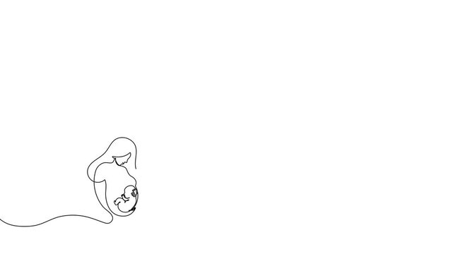 Continuous one line pregnant woman drawing art birth mother sickness. Pregnant woman drawing pregnancy childbirth morning morning outline nausea fertility symbol midwifery midwife beautiful lady child