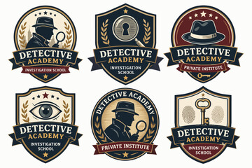 Naklejka premium Detective Academy logos set, various badges for investigation schools and private institutes