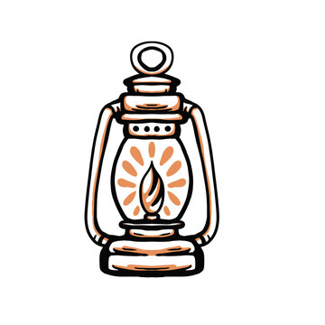 Vintage Lantern Silhouette Vector Illustration on Black Background.Minimalist vintage lantern vector illustration featuring a glowing flame silhouette in warm orange tones on a black background.
