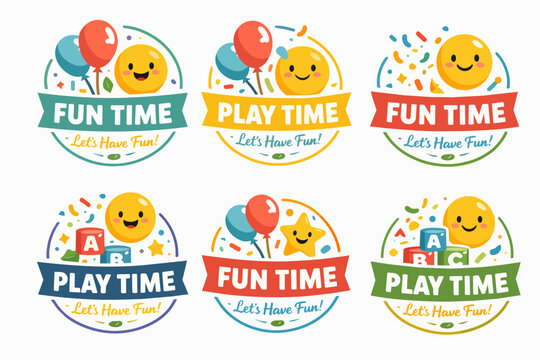 Childhood fun time and play time concepts with happy emojis and colorful elements
