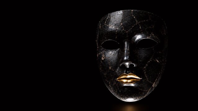 Cracked Obsidian Mask with Gold Lips &mdash; Dark Luxury Hidden Emotions
