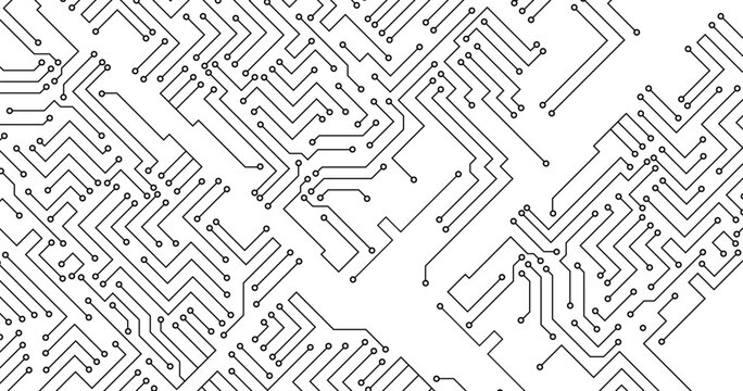 Technology black circuit diagram concept. High-tech circuit board connection system. Vector abstract technology on white background.