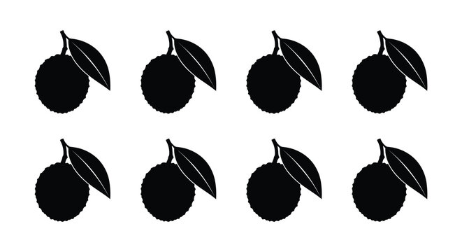 rambutan silhouettes with leaves on a white background