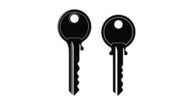 two black keys silhouette against white background