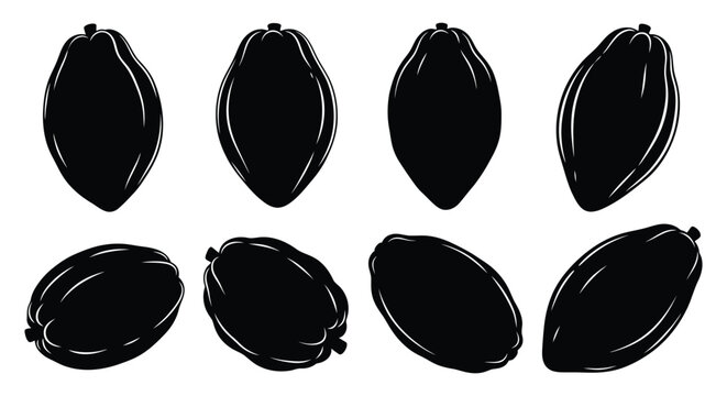 papaya silhouettes black fruit shapes on white background