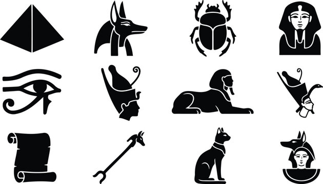 Ancient egyptian icons and symbols with eye of horus egypt icon egyptian colle