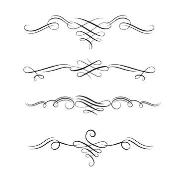 Elegant decorative calligraphy dividers stretch across the white background in black ink. Vector illustration