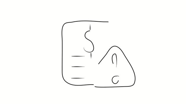 Threat of loss of money, fine, confiscation of money. Contour drawing, silhouett animation. Continuous line. Isolated on white. Video 4k object illustration self-drawing. Object construction. Minimali
