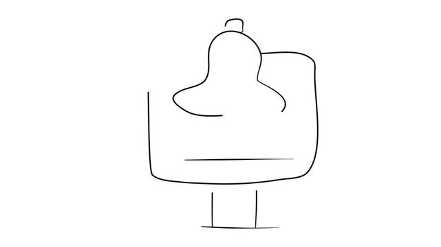 Online notification on monitor. Contour drawing, silhouett animation. Continuous line. Isolated on white. Video 4k object illustration self-drawing. Object construction. Minimalist continuous line dra