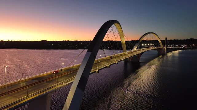 Juscelino Kubitschek Bridge during sunrise, inaugurated in 2002 over Lake Parano&aacute; - Bras&iacute;lia, Distrito Federal, Brazil