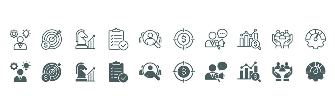 Sales management icon set. Sales team and Business strategy symbol. Vector illustration.