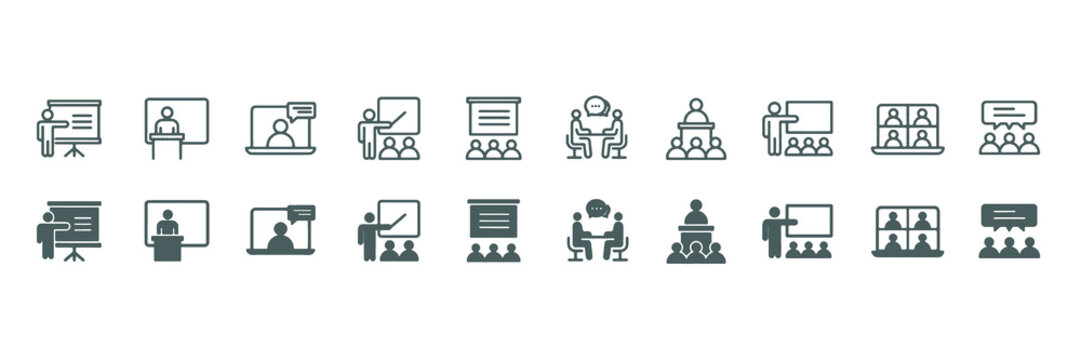 Business training icon set. Workshop and education symbol. Vector illustration.