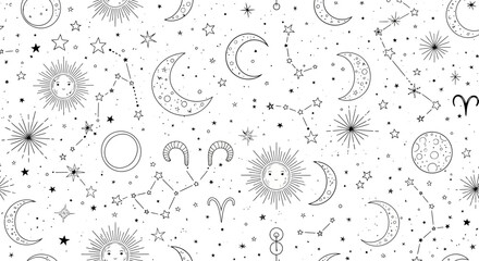 Black and white celestial doodle symbols. © Fauzi