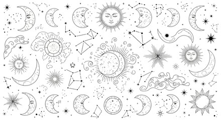 Sun Moon Stars and Planets Icons. © Fauzi