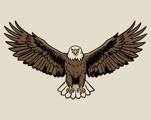 Bald Eagle Illustration with Wings Fully Extended Front View © melancholic