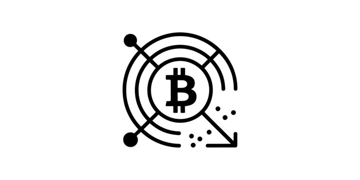 Black bitcoin icon with a downward arrow showing a price drop or market decline for crypto trading and digital finance analysis graphic design Vector, illustration