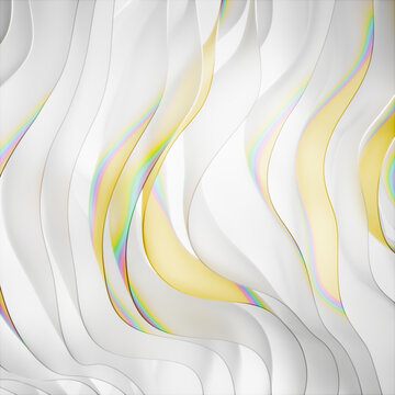 Abstract background of partly colored wavy glass elements. Rainbow colors - 3d render