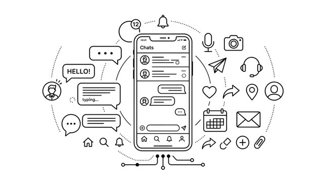Smartphone Social Media and Online Messaging Interface Vector Illustration