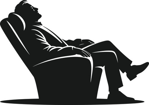 Relaxing man sitting on recliner chair silhouette illustration isolated on white background