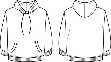 Oversized Hoodie Mockup Vector Illustration Front and Back View Technical Sketch © Usama Zahoor