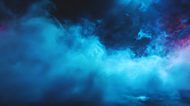 Futuristic blue neon smoke fog effect with glowing mist energy for cyberpunk atmosphere, gaming backdrop or high-tech digital art