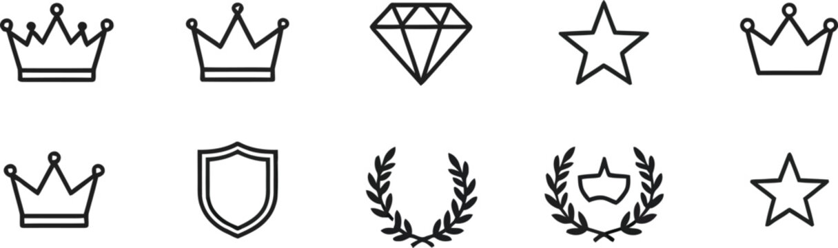 premium luxury line icon set with royal crowns diamond gemstone award stars shield and laurel wreaths vector illustrationpremium luxury line icon set with royal crowns diamond gemstone award stars shi