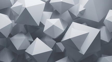 Obraz premium Floating matte white 3D polyhedral shapes with sharp edges and soft ambient occlusion shadows