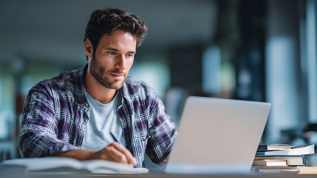 portrait of a young man working on computer