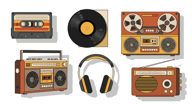 Retro music devices and headphones.