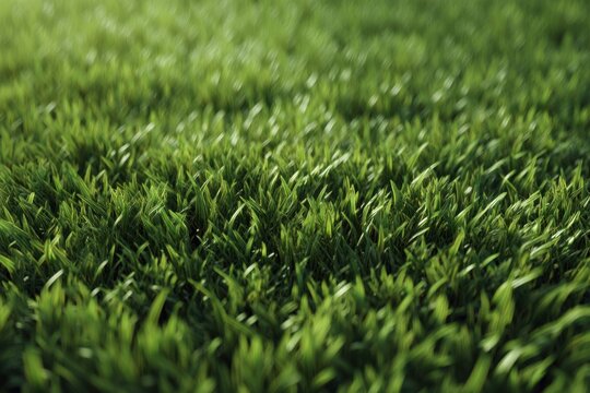 Close-up of a smooth, even green lawn texture with vibrant grass blades and soft natural lighting, ideal for backgrounds.