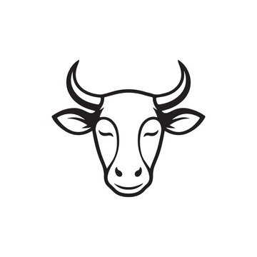 Minimalist cow head icons, black and white cattle silhouettes, set of 6 livestock vector symbols for dairy farm branding and organic meat logos
