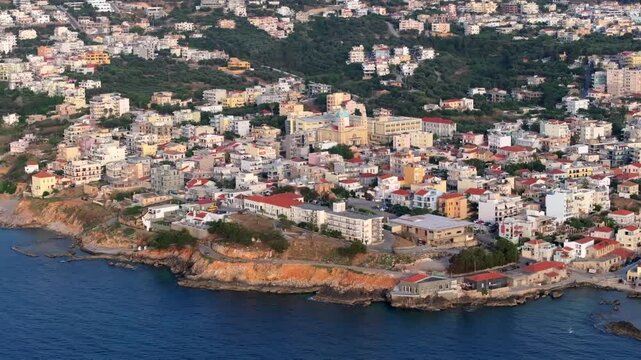 Beautiful Old city, Greece and best scenic places - panorama of picturesque old town Chania. Crete island, Panoramic of the old Venetian port and lighthouse during the blue hour, Travel Concepts