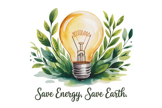 A lightbulb surrounded by green leaves promotes eco-friendly energy saving