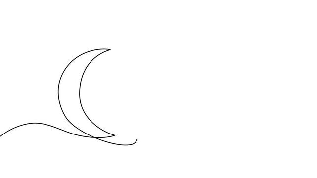 Continuous one line moon star sleep drawing eid outline illustrator. Moon star vector hand sky simple poster crescent twilight night single sketch cloud flag drawn abstract sign white design linear