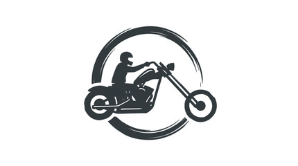 Silhouette of a person riding a chopper motorcycle inside a circular brush stroke. © Garia