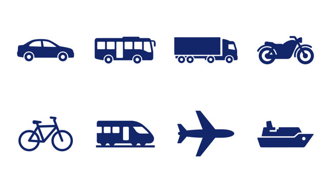 Various modes of transportation including cars, buses, trucks, motorcycles, and bicycles
