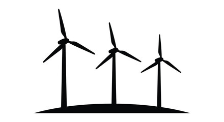Wind turbines silhouette on hill against white background © Mdmojibur