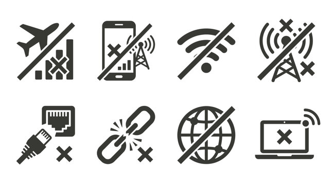 Set of internet and connection error icons.