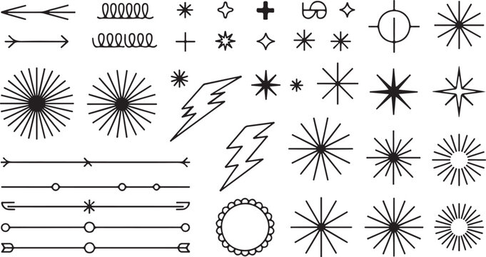 Minimalist hand drawn vector stars and arrows collection for creative design projects and aesthetic decorations