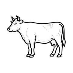 Fototapeta premium Detailed line art of a dairy cow grazing in profile