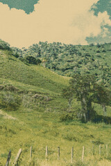Fototapeta premium landscape of antioquia green mountains vintage postcard print