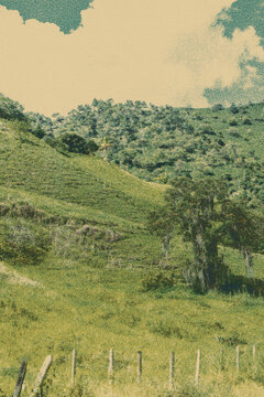 landscape of antioquia green mountains vintage postcard print