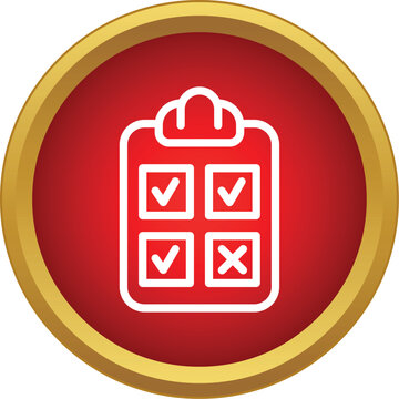 Clipboard with checkboxes and one crossmark on a round red and gold background