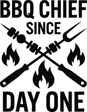 Barbecue chef apron with flame design and text day one