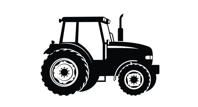 Farm tractor silhouette against a white background