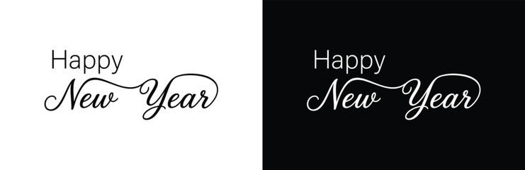 Happy new year greeting cards with elegant typography on white and black backgrounds © MstSajeda