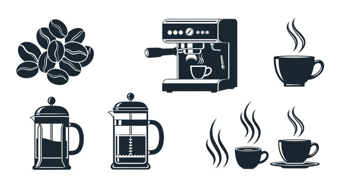 Black coffee cups and coffee makers.