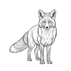 Obraz premium Detailed red fox standing front view line art sketch