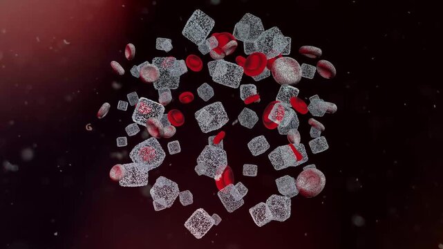 Blood sugar and red cells showing hyperglycemia concept
