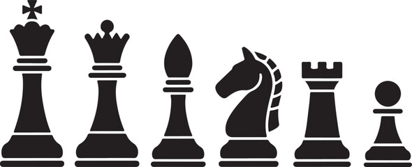 Set of chess vector icons. Black silhouette with chess. King, queen, pawn, horse and rook © Masud